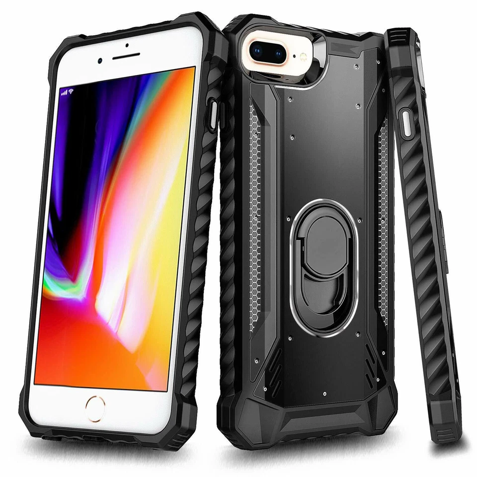 For iPhone 6 6s 7 8 Plus Case Full Body Metal Ring Kickstand Phone Cover - Image 2 of 2