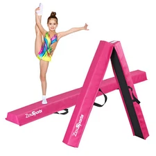 6 FT Balance Beam Folding Floor Gymnastics Equipment for Kids Non Slip Base Pink