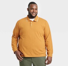 Goodfellow Mens Long Sleeve Rugby Polo Shirt XL Harvest Gold Mustard Stripe NEW