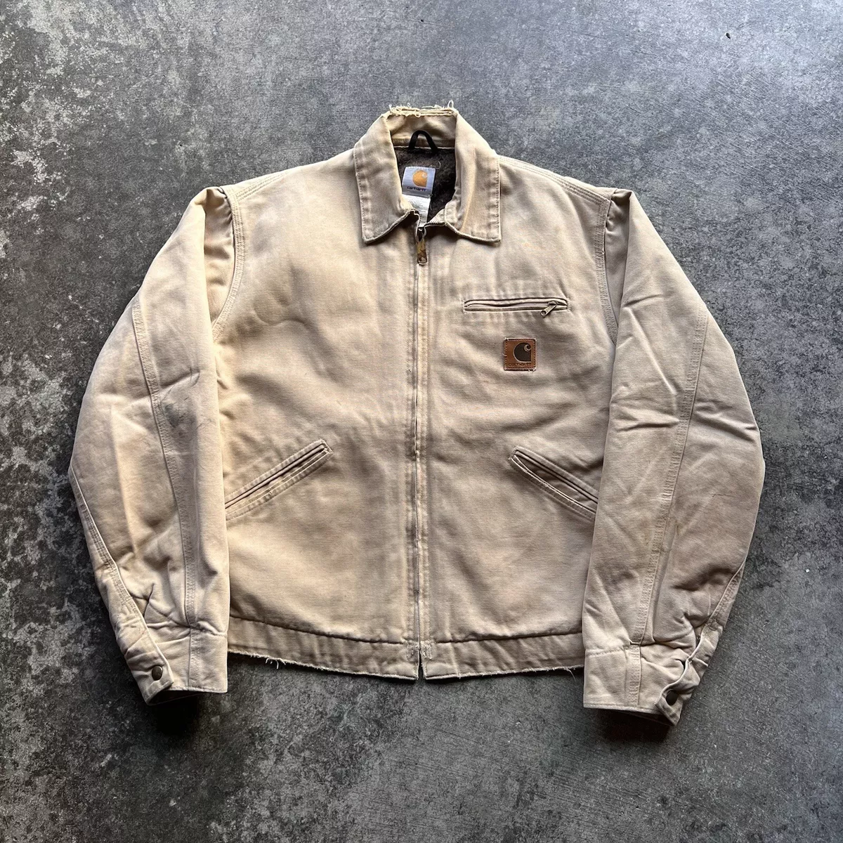 Vtg 90s Carhartt Detroit Flannel Lined Jacket Mens Size M Work Wear Tan J97WET