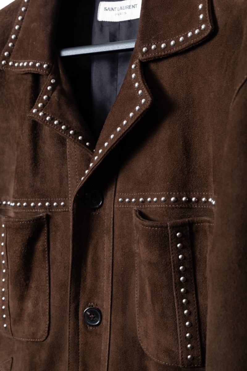 Saint Laurent Leather Jacket Paris Suede Studded SS16 Surf Sound