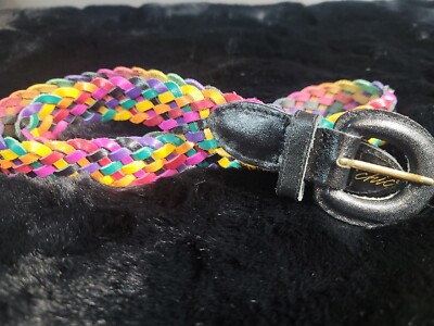 Vintage 80s 90s Genuine Leather Rainbow Braided Belt Boho Women\'s Size Small Vintage 80s 90s Genuine Leather Rainbow Braided Belt Boho  main image 3