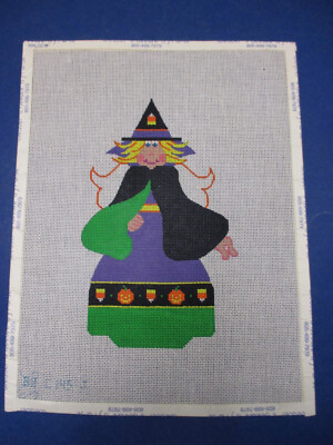 Beau Geste Handpainted Needlepoint Canvas Halloween Witch Candy Corn
