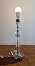 Cut Glass Nickle Bedside Living Room Table Lamp Hollywood Regency Crystal Style