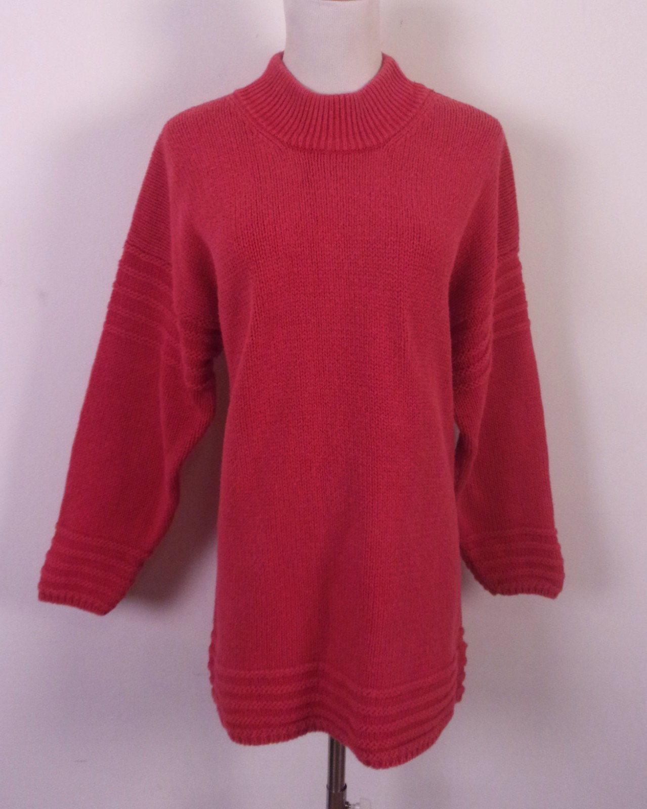 vintage 80s 90s EUC Un Deux Trois Thick Red Chunky Knit Mock Sweater sz M