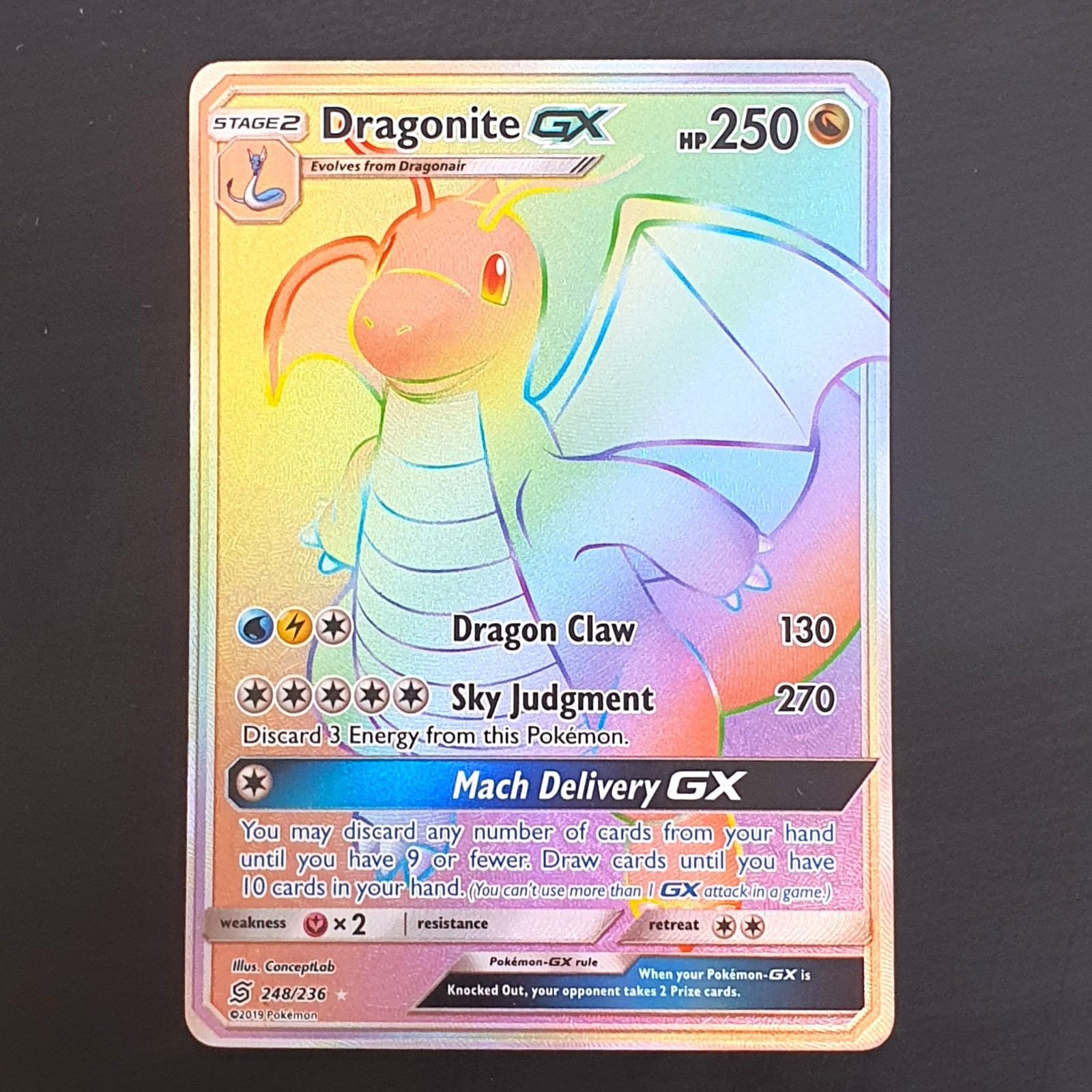 Dragonite GX 248/236 Rainbow Rare Unified Minds NM Pokemon Card