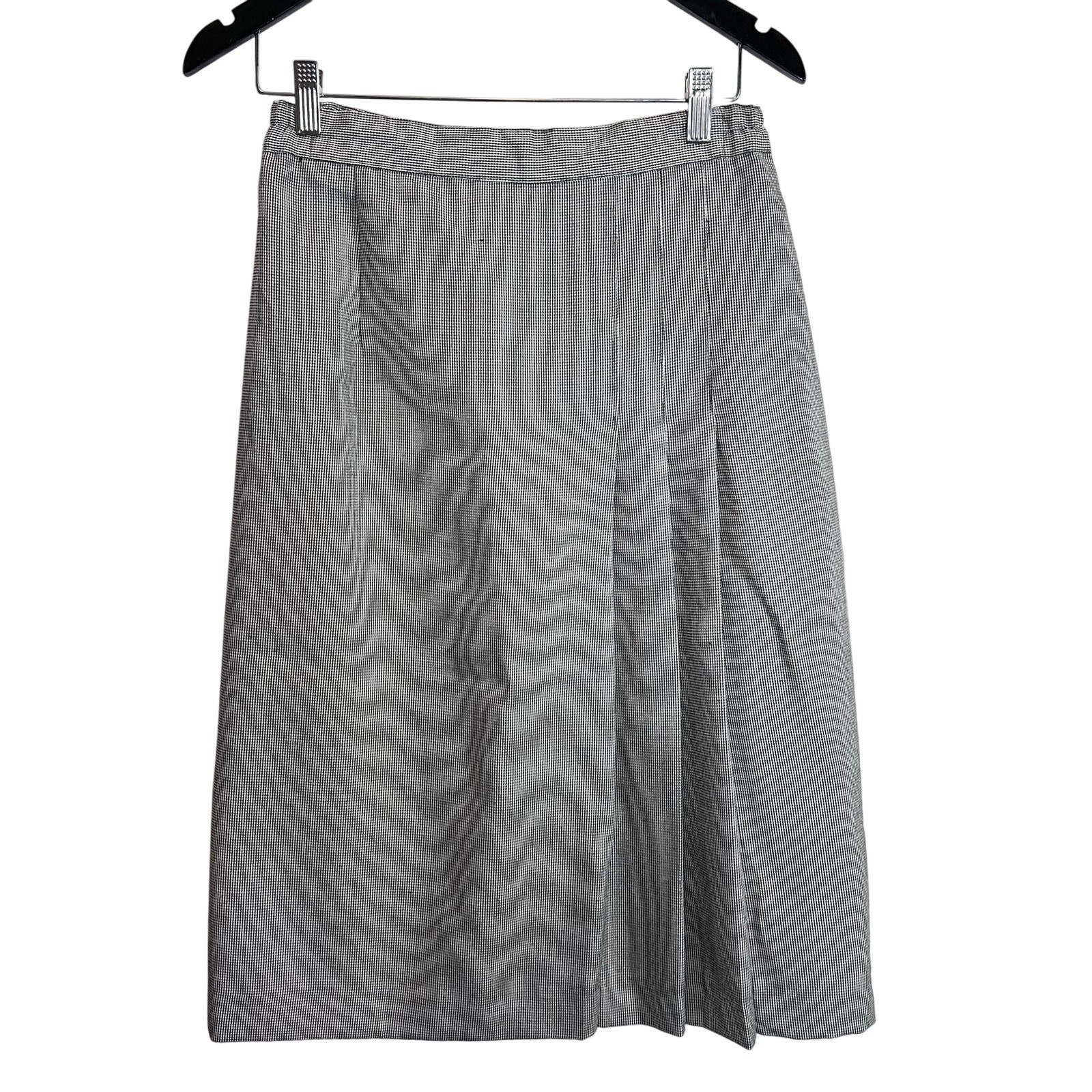 Vintage Houndstooth Pleated Midi Skirt Size 8 Knee Length Professional Career Wear