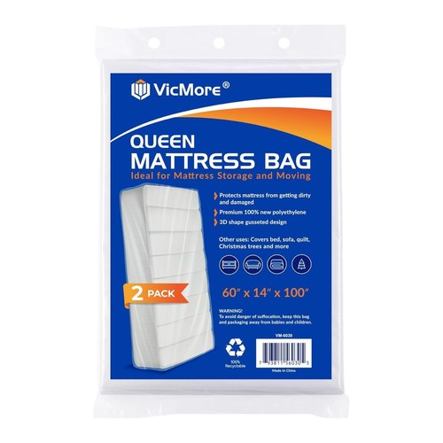 2 Pack Queen Mattress Bags for Moving, Storage & Disposal – Clear Heavy-Duty ...