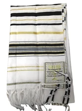 Jewish Women's Christian Messianic PRAYER SHAWL Tallit, Black & Gold 72"x22"
