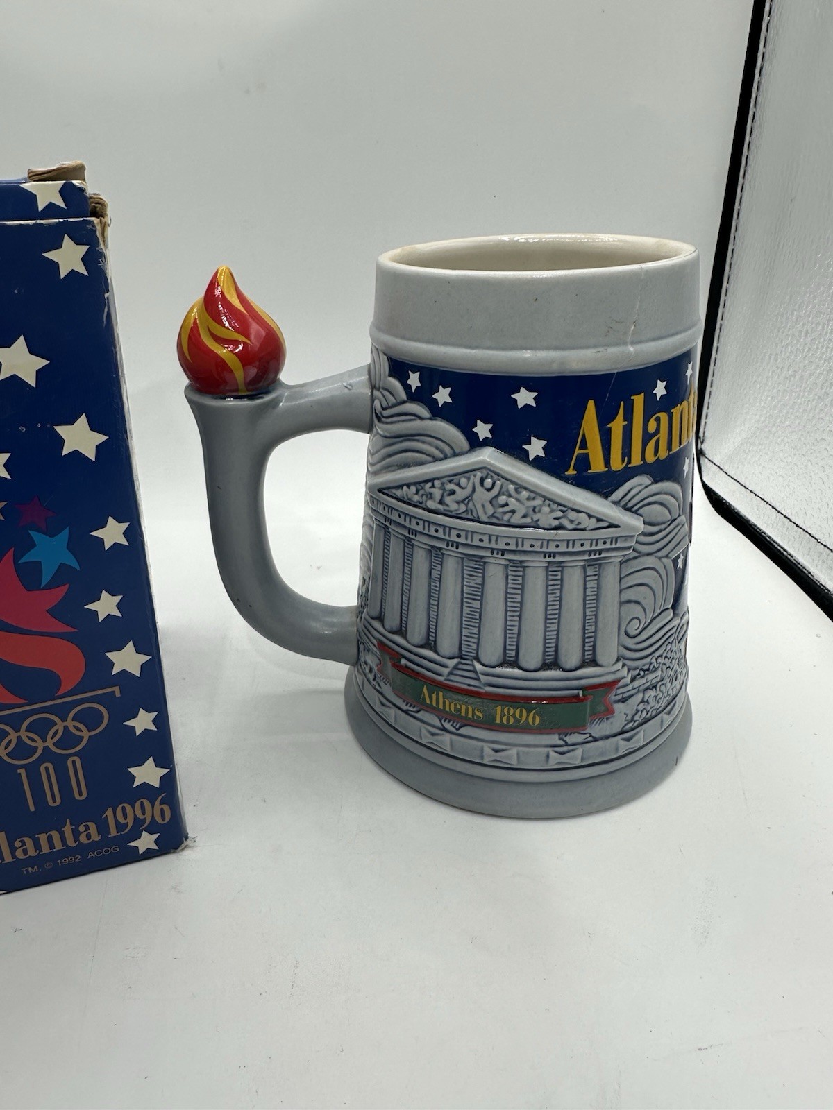 Budweiser 1996 Atlanta Olympics Centennial Games Ceramic Stein w/ Flame Handle