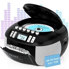 Portable Top Loading CD Boombox with AM/FM Stereo Radio, Tape Recorder, Aux i...