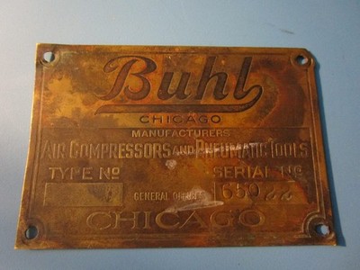 Vintage Buhl Chicago Manufacturers Equipment Brass ID Plate