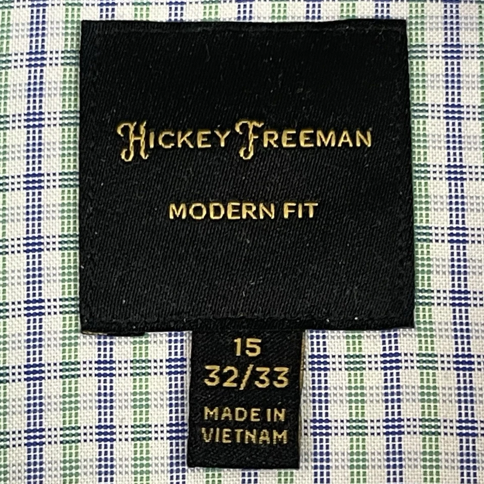 Camisa de vestir Hickey Freeman para hombre 15 32/33 a cuadros ajuste moderno 100 % algodón Pima NUEVA Foto 2 de 4