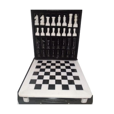 15 inches Marble Chess Set packed in Black faux leather gift box WHITE BLACK
