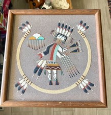  Native American Navajo Sand Painting Rainbow Yei signed By Begay framed 13x13