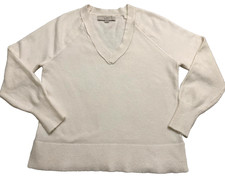 Loft Sweater Womens Size XS Ivory V-Neck Knit Long Sleeves Side Vents