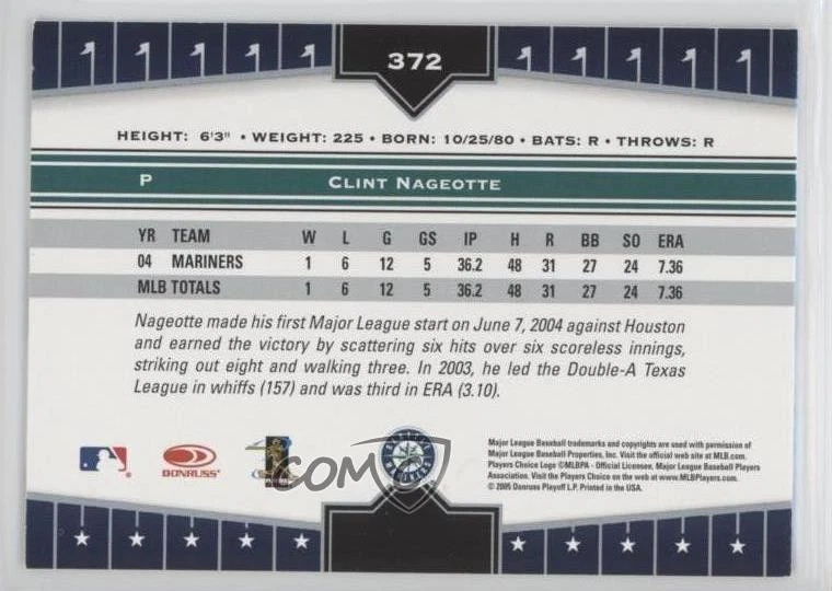 2005 Donruss Champions Clint Nageotte #372 - Image 2 of 2