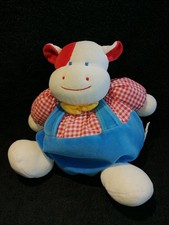 doudou peluche vintage vache boule bleu rouge jaune  Joseph Buathier TBE