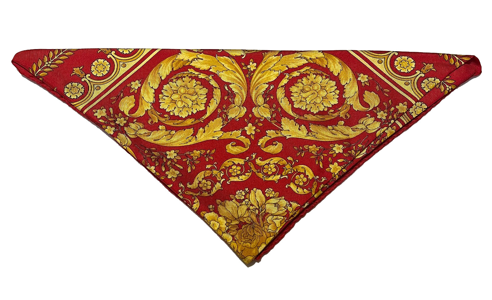 Versace Silk Pocket Square - Red/Gold Floral Pattern thumbnail 7