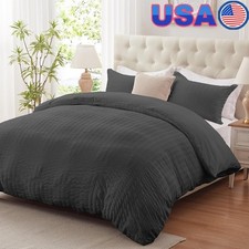 Wrinkle Resistant Seersucker Duvet Cover Set W/ Zipper Closure  Pillow Shams US