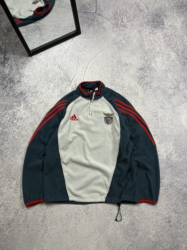 Vintage Adidas Benfica Fleece 1/4 Zip Fußball Trainingsjacke selten Herren