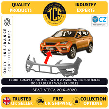 FOR SEAT ATECA 2016-2020 FRONT BUMPER PRIMED WITH 2 PDC NO WASHER INSURANCE CERT