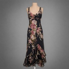 Vintage Y2K 100 Silk Floral Babydoll Maxi Dress Size S Whimsigoth Fairy Ruffle