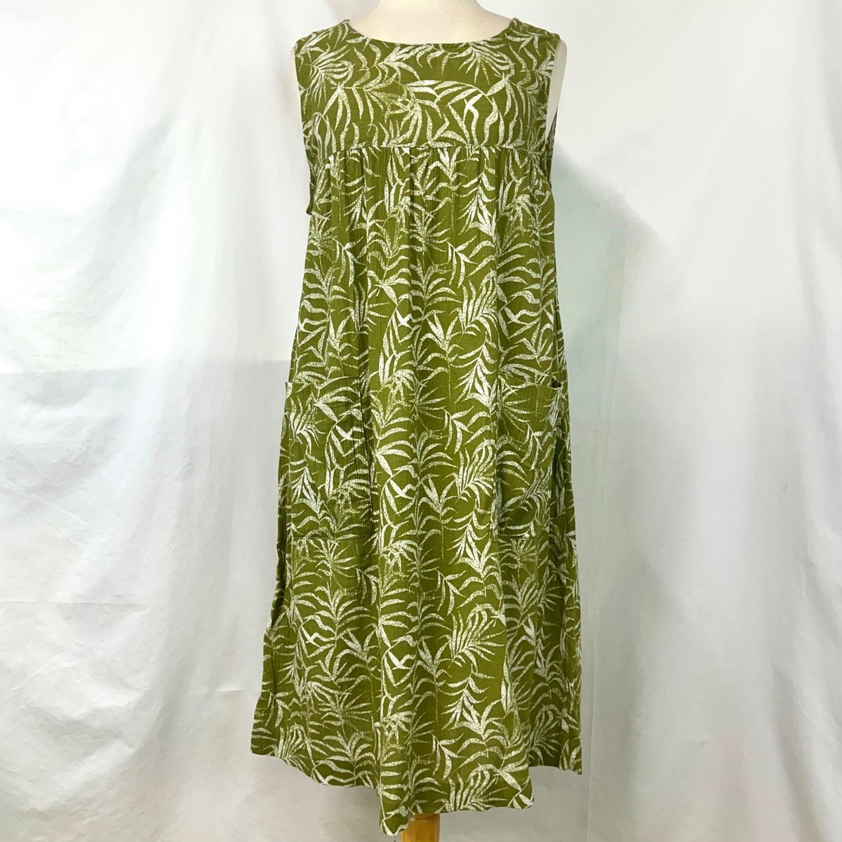 VERMONT COUNTRY STORE Green Leaf Print 100% Cotton Sleeveless Midi House  Dress M | eBay