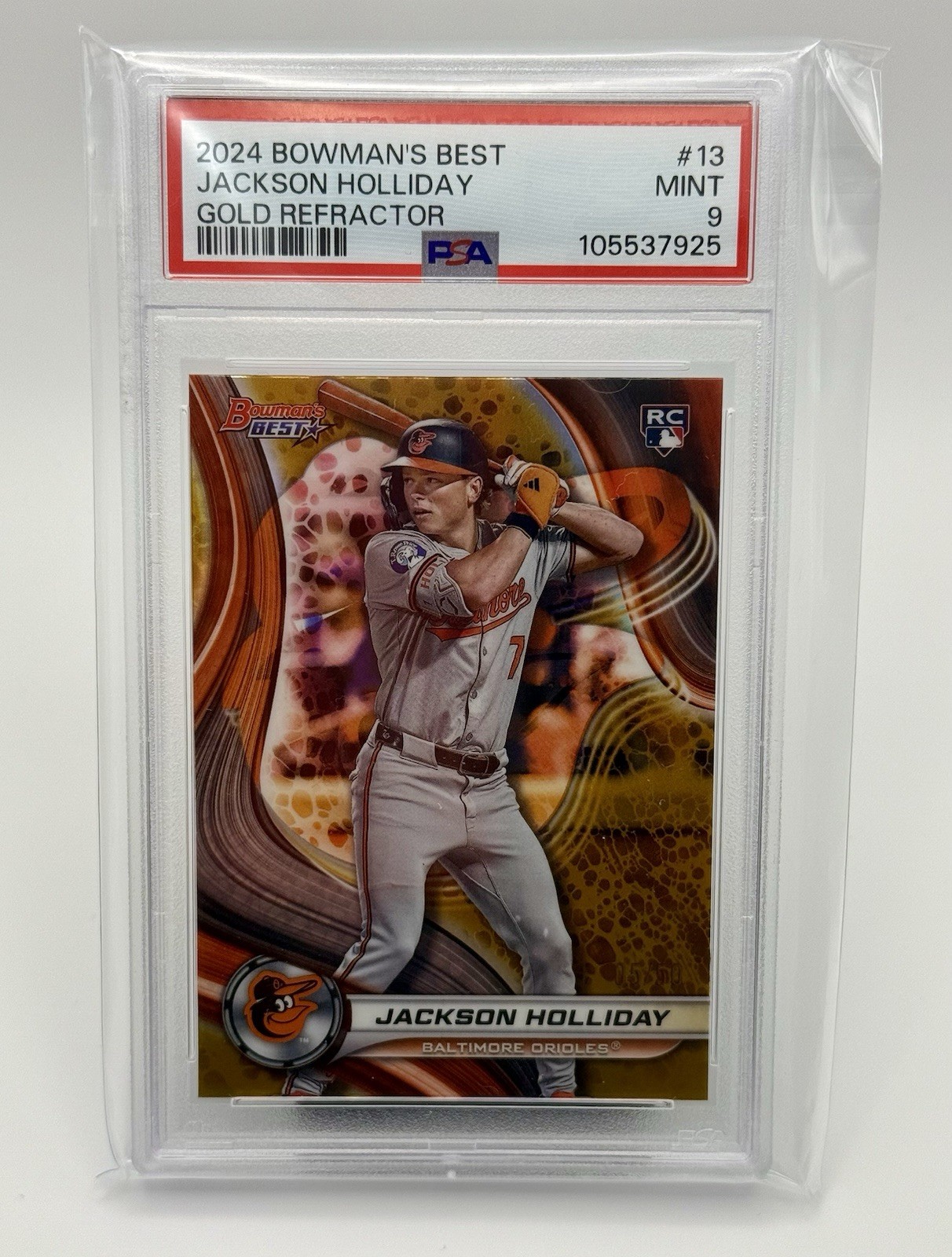 2024 Bowmans Best #13 Jackson Holliday Gold  Refractor Rookie /50 PSA 9