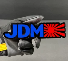 (2PC) "JDM" Emblems BLUE TEXT "JDM" RED SUN 3D Acrylic Fender/Grill/Tailgate