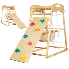 7-in-1 Wood Indoor Playground for Toddlers 2-5, Montessori Climbing Toys with...