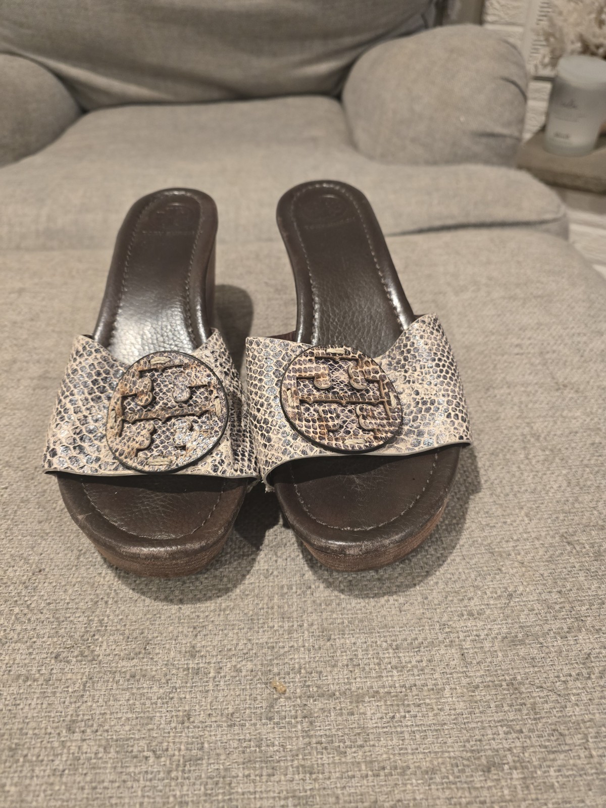 Tory Burch Snakeskin Leather Patti Wedge Sandals Size 10
