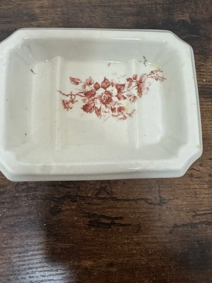 antique porcelain  Dividers Soap Dish Floral Transferware Pattern Free Ship - Image 3 of 4