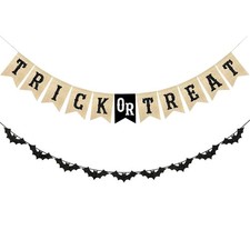Halloween Trick or Treat Burlap Banner and Glitter Bat Garland Set,Pre-Strung...