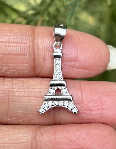 925 Plata Esterlina TORRE EIFFEL Charm Colgante Cz Pequeña Joyería Mínima... - Imagen 1 de 6