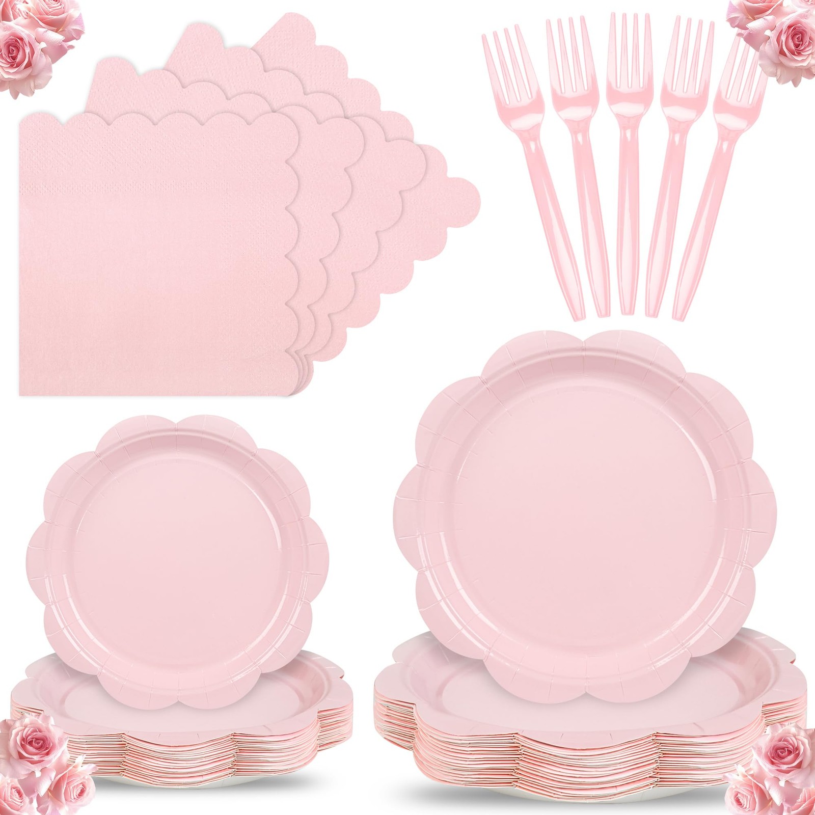 96 Pcs Pink Plates and Napkins Set Party Supplies, Tableware set for 24 Guest...