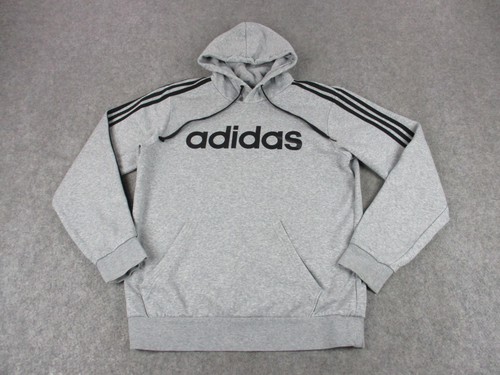 Adidas Hoodie Mens Medium Gray Black Spell Out Pullover Sweatshirt Sweater