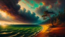 Digital Art Image Seaside Storm Oil Painting Style Background Wallpaper Decor 