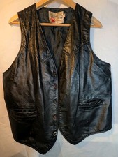 Vintage Sears The Leather Shop Black Leather Vest Mens Size 42 Reg Western Biker