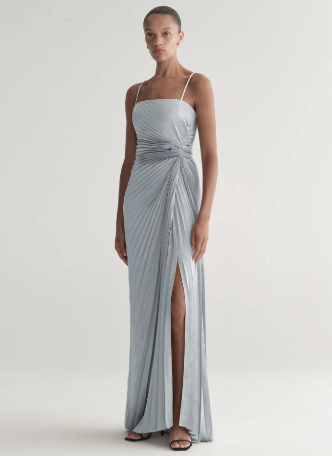 AUTH  A.L.C. Layla Strapless Pleated Gown Steel Blue 0-10