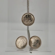 Vogt Sterling Post Stud Round Earrings Matching Brooch/Pendant 1-1/4" Rope