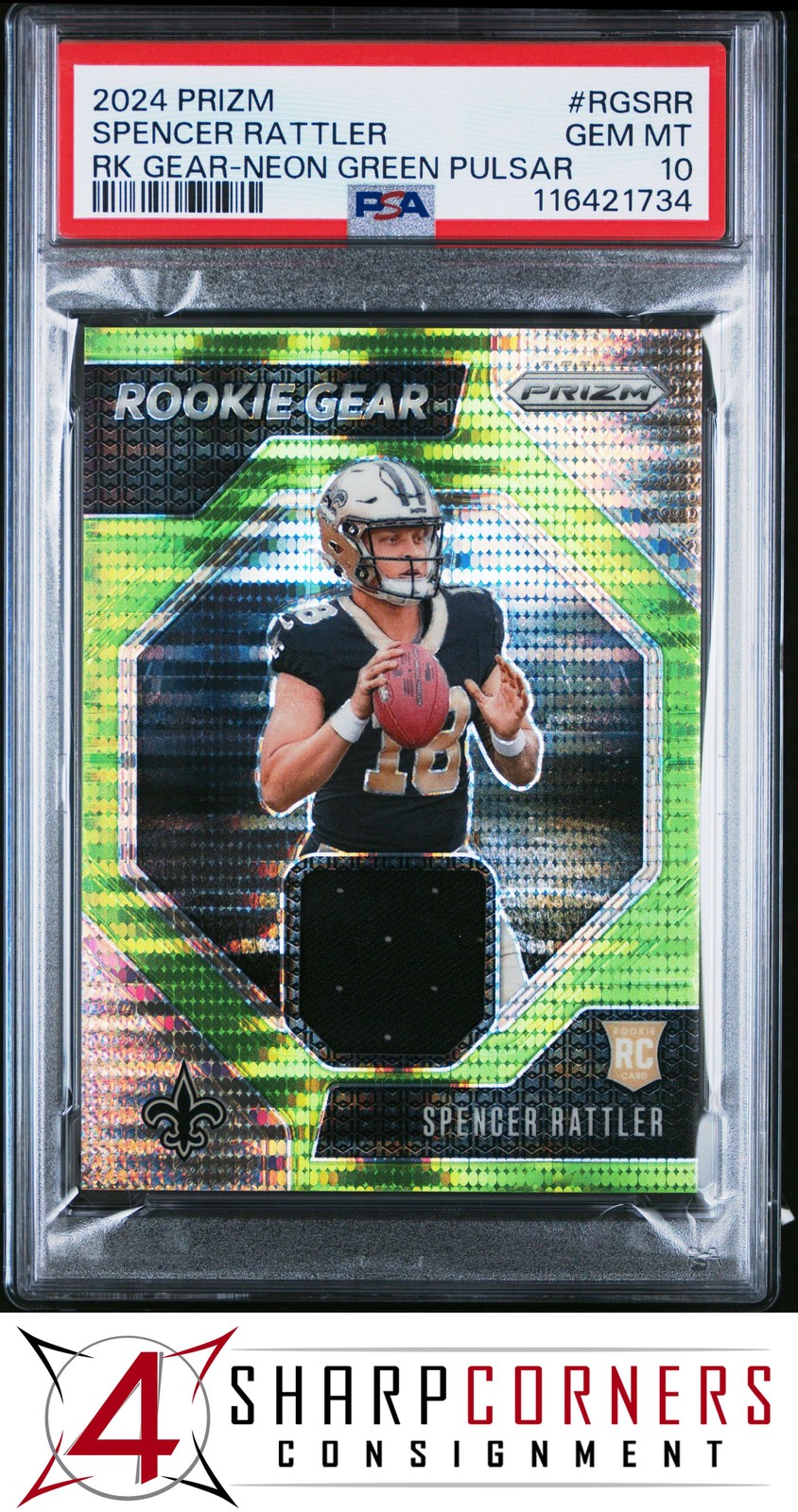 2024 PRIZM ROOKIE GEAR NEON GREEN PULSAR #RGSRR SPENCER RATTLER RC POP 6 PSA 10
