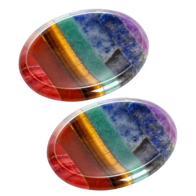 2 Pack 7 Chakra Thumb Worry Stones Natural Healing Crystals for Anxiety Relief