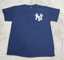 New York NY Yankees T Shirt Mens Large Blue Short Sleeve Derek Jeter Majestic