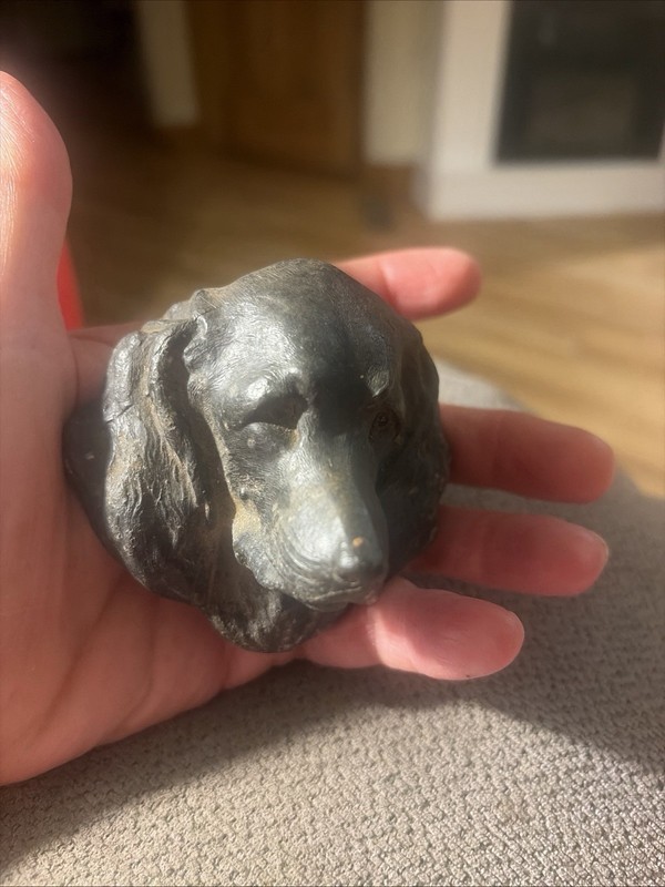 Antique Bronzed Spelter Metal Hound Dog Head Paperweight? 