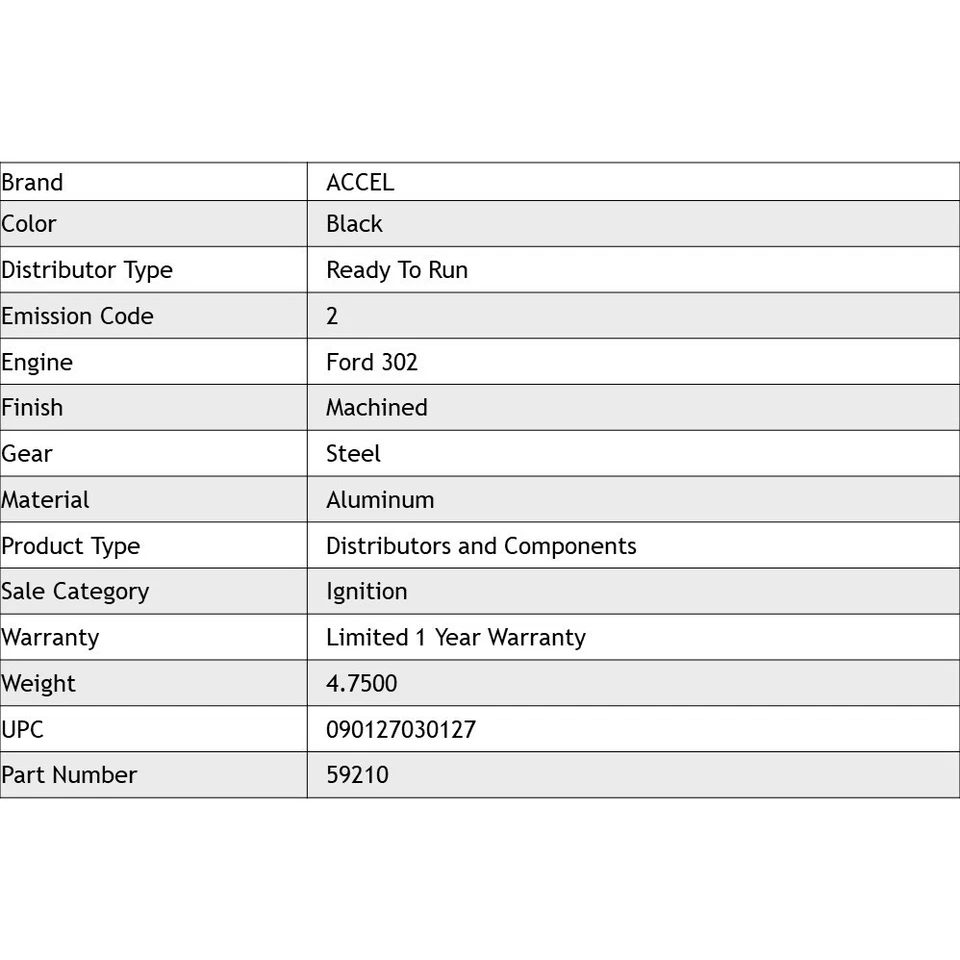 Accel Black Performance Distributor for Ford 5.0L V-8 Engines W/ Module #59210 - Image 4 of 4