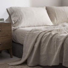 100% Pure Linen Sheet Set Twin Size, Natural French Flax Solid Color 3 Pcs Washe