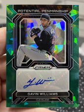 Gavin Williams 2023 Panini Prizm Potential Penmanship Green Cracked Ice Auto