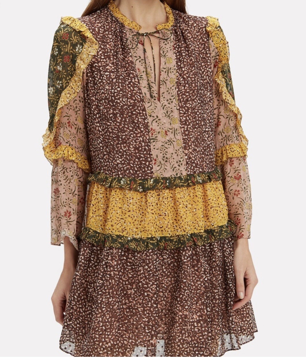 Ulla Johnson Silk Patchwork Drop Waist Dress 0 Fo… - image 3