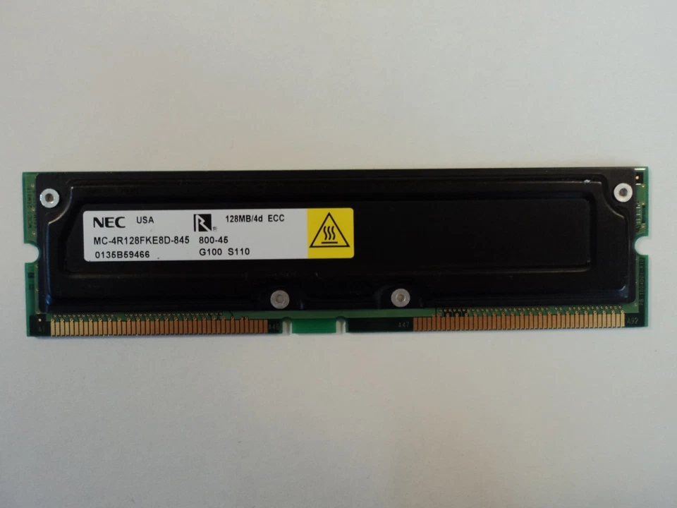 NEC RAM Memory Module 128MB PC800-45 RDRAM RIMM ECC 184-Pin MC-4R128FKE8D-845 - Image 3 of 4
